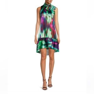 Belle Badgley Mischka Womens Hadley Printed Mock Neck Bow High Low Dress Size 2